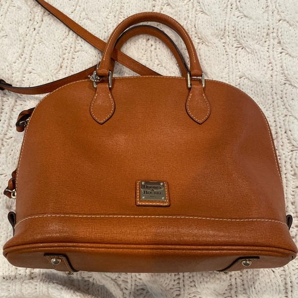 DOONEY & BOURKE Pebble Grain Zip Zip Satchel Caramel Hand Bag Purse | EUC - Picture 4 of 12